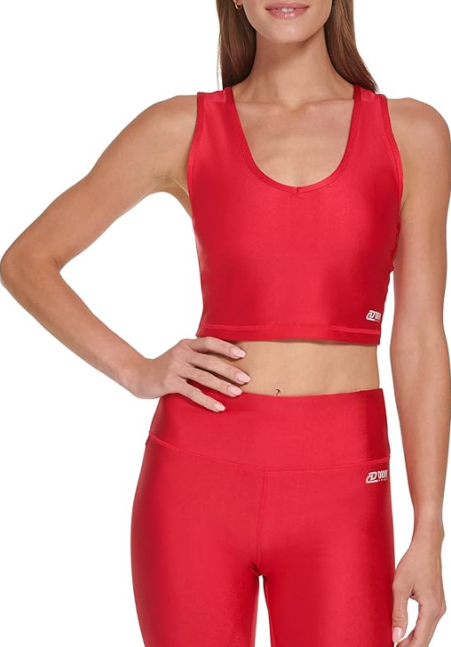 DKNY Women's Cropped Tank Longline Sports Bra XS Red Ski Patrol Crop Top NWT